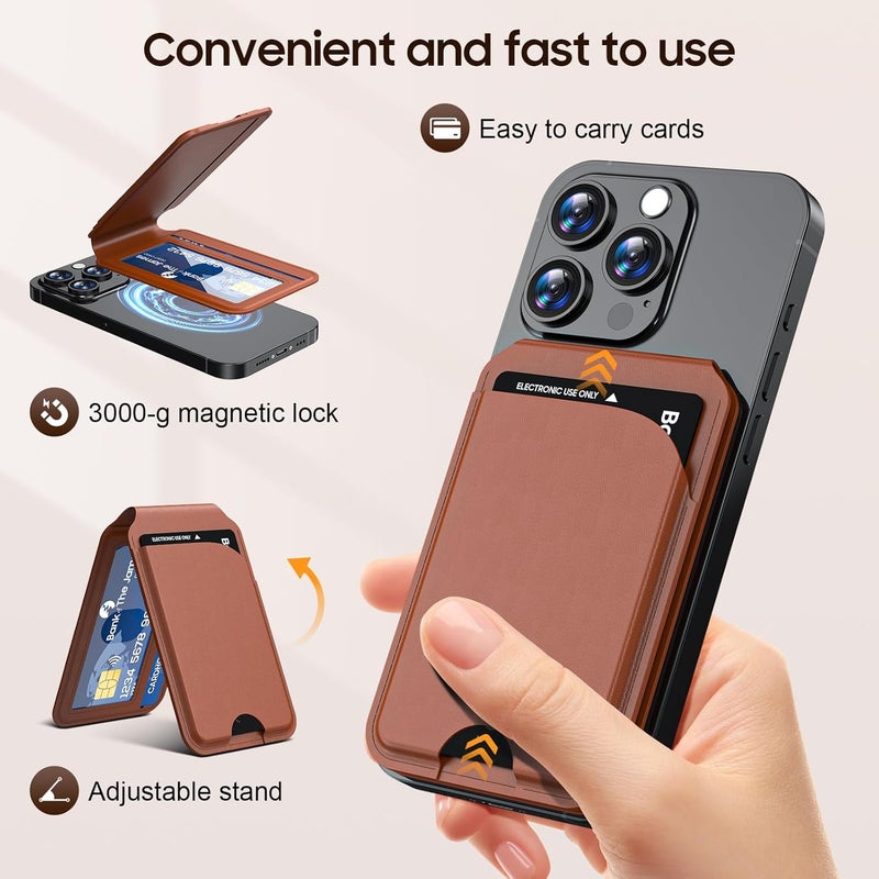 Frapkom Magnetic Wallet for iphone, Leather MagSafe Wallet for iPhone 17/16/15/14/13/12 Series, ID Window, Card Slot, RFID Blocking, for magsafe phone wallet（brown） - Image 2